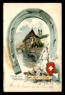 SUISSE - ZURICH - WASSERKIRCHE - CARTE ILLUSTREE EN RELIEF - FER A CHEVAL - Autres & Non Classés