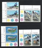 Nauru 1985 Air Nauru Anniversary Set Of 4 X 2 In Marginal Corner Pairs With Inscription And Plate Numbers MNH - Nauru
