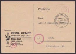 "Gebühr Bezahlt", Roter Ra, Bedarfskarte "Borsdorf, Bz. Leipzig", 18.8.45 - Storia Postale