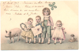 Illustrateur : WICHERA - M. M. Vienne : Enfants - Cochon - Fer à Cheval - Champignon - Trèfle : Précurseur : 1903 - Wichera