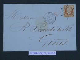 FRANCE BELLE LETTRE RR 1867  ETOILE DE PARIS N°18 LONDRES A  GENOVA ITALIA   +N°  + AFF. INTERESSANT+DP9 - 1849-1876: Période Classique