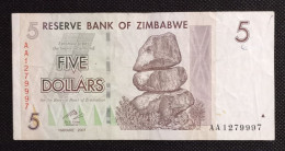 Billet 5 Dollars 2007 Zimbabwe Afrique - Zimbabwe