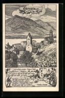 Künstler-AK Ulf Seidl: Dürnstein A. D. D., Ortsansicht Mit Spruch  - Sonstige & Ohne Zuordnung