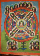 Tibetan Thangkha Art Picture 60 Years+ Old 20-praying Monk Mandala - Art Asiatique