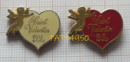 PAT14950 SAINT ST VALENTIN 92  CUPIDON COEUR BLANC COEUR ROUGE Lot De 2 Pin's En EPOXY - Andere & Zonder Classificatie