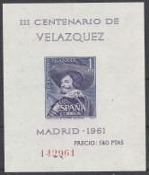 Spanien: 1961, Blockausgabe: Mi. Nr. 16, 1 Pta. 300. Todestag Von Diego Rodriguez De Silva Velázquez.  **/MNH - Blocs & Hojas