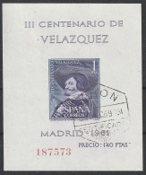 Spanien: 1961, Blockausgabe: Mi. Nr. 16, 1 Pta. 300. Todestag Von Diego Rodriguez De Silva Velázquez.  Gestpl./used - Blokken & Velletjes