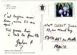 POLYNÉSIE-FRANÇAISE N°462 (y&t) Papeete 19 Juin 1996 Pour Ars-sur-Moselle / Belle De Nuit - CP Tahiti - Cartas & Documentos