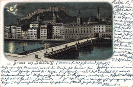 Autriche Gruss Aus Salzburg Litho Pont Brucke CPA + Timbre Bayern Cachet 1900 - Salzburg Stadt