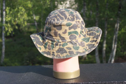 Ancien Chapeau Brousse Camouflé - Coiffe Camouflage Militaire Guerre Afrique Asie Jungle Explorateur Chasse Chasseur - Headpieces, Headdresses