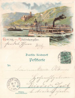 Allemagne Gruss Vom Rheindampfer Litho Bateau Vapeur Sur Le Rhin Illustration CPA + Timbre Reich Cachet 1898 - Sonstige & Ohne Zuordnung