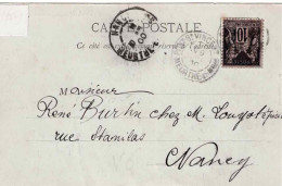 SAGE N°89 (y&t) PONT-SAINT-VINCENT 9 Juillet 1900 Pour Nancy - CP Toul Cloitre De Saint-Gengoult - 1876-1898 Sage (Type II)