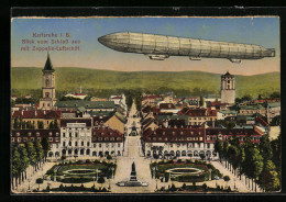 AK Karlsruhe I. B., Zeppelin-Luftschiff über Dem Schloss  - Zeppeline