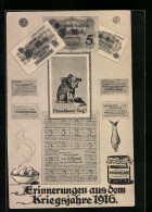 AK Kriegsjahr 1916, Lebensmittelkarten, Hund Mit Mohrrüben Als Futter  - War 1914-18