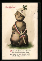 Lithographie Mobilmachung Der Kartoffel, Durchhalten, Kriegsnot, Kartoffelsoldat Mit Holzschwert  - Guerra 1914-18