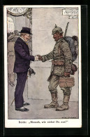 Künstler-AK Sign. Fritz Schoen: Soldat Mit Pickelhaube Und Herr Geben Sich Die Hand, 1. Weltkrieg  - Guerra 1914-18