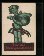 AK Engel Mit Helm Und Fahnenband, Für Die Kriegsanleihe!  - Guerre 1914-18