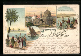 Lithographie Alexandrie, Mosquée Rue Cafarelli, Fellahes Au Bord Du Nil  - Autres & Non Classés