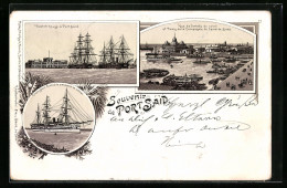 Lithographie Port Said, Entrée Du Canal Et Palais De La Compagnie Du Canal De Suez  - Other & Unclassified