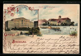 Lithographie Breslau, Tauentzienplatz, Sandkirche Mit Bibliothek  - Schlesien