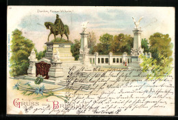 Lithographie Breslau, Denkmal Kaiser Wilhelm I.  - Schlesien