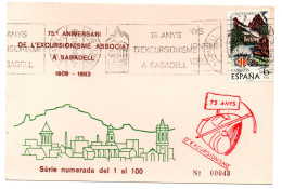 Tarjeta Con Matasellos Commemorativo  Excursio A Sabadell Numerada - Cartas & Documentos