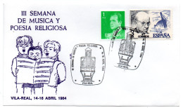 Carta Con Matasellos Commemorativo  Semana De La Poesia  Vilareal - Covers & Documents