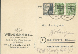 ALLEMAGNE CARTE 12pf DRESDEN POUR ERLANGEN 1949  LETTRE COVER - Briefe U. Dokumente