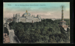 AK Berlin-Tiergarten, Blick Auf Reichstagsgebäude, Bismarck-Denkmal Und Siegessäule  - Tiergarten