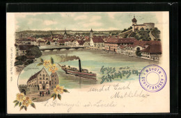 Lithographie Schaffhausen, Totalansicht, Alte Kaserne, Dampfer  - Sonstige & Ohne Zuordnung