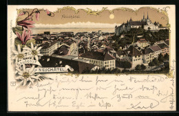 Lithographie Neuchâtel, Ortsansicht Aus Der Vogelschau  - Neuchâtel