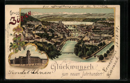 Lithographie Zürich, Postgebäude, Gesamtansicht  - Other & Unclassified