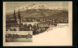 Lithographie Luzern, Schweizerhofquai, Stadtpanorama  - Lucerna