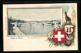 AK Basel, Die Drei Brücken, Wappen  - Basilea