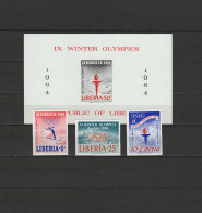 Liberia 1963 Olympic Games Innsbruck Set Of 3 + S/s Imperf. MNH -scarce- - Hiver 1964: Innsbruck