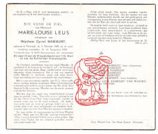 DP Marie Louise Leus 43j. ° Vlierzele 1908 † 1952 X Cyriel Bambust // Van Wassenhove De Vos - Devotieprenten