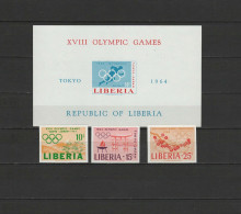 Liberia 1964 Olympic Games Tokyo Set Of 3 + S/s Imperf. MNH - Summer 1964: Tokyo