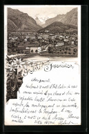 Lithographie Interlaken, Panoramablick Auf Die Stadt  - Interlaken