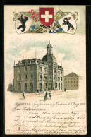 Lithographie Herisau, Blick Zum Neuen Postgebäude, Wappen  - Herisau