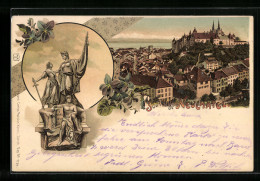 Lithographie Neuchatel, Ortsansicht Aus Der Vogelschau, Denkmal  - Andere & Zonder Classificatie