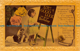 R114688 Greetings. Lots Of Good Luck On Your Birthday. Girl And Kitten With Pupp - Wereld