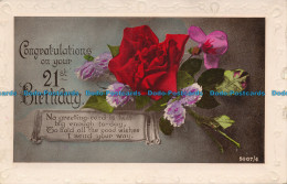 R114147 Congratulations On Your 21st Birthday. Flowers. RP. 1933 - Wereld