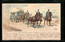 Lithographie Train Auf Dem Marsch, Nachschub-Transport Mit Pferdegespann  - Weltkrieg 1914-18