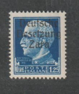 ZARA - OCCUPAZIONE  TEDESCA  -  1943  SOPRASTAMPATO  -  £. 1,25  AZZURO  L. -  L. MANCINI  -  SASS. 10 - Duitse Bez.: Zara
