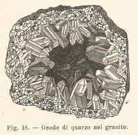 Geode Di Quarzo Nel Granito - 1927 Xilografia - Old Engraving - Gravure - Pubblicitari