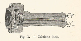 Telefono Bell - 1930 Xilografia D'epoca - Vintage Engraving - Gravure - Werbung