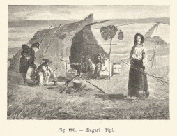 Tipi Di Zingari - 1930 Xilografia D'epoca - Vintage Engraving - Gravure - Reclame