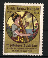 Reklamemarke Langen, 75 Jähr. Jubiläum Des Liederkranzes Langen 1913, 1838-1913, Frau Spielt Harfe  - Erinnofilie