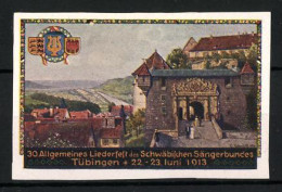 Künstler-Reklamemarke C. Schmidt, Tübingen, 30. Allgemeines Liederfest Des Schwäbischen Sängerbundes 1913, Stadtan  - Erinnophilie