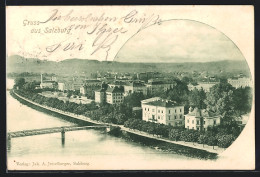 AK Salzburg, Teilansicht Mit Brücke  - Jacht